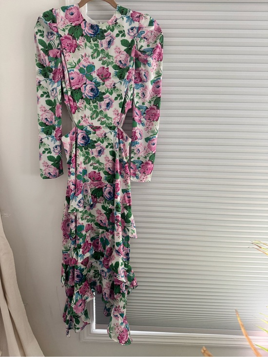 Wayf Dresses & Skirts - Wayf Pink and Green Floral Long Sleeve Ruffle Midi Dress